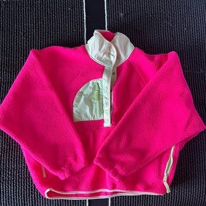 Free People Hit the Slopes color block fleece jacket hot pink